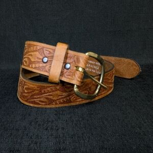 Made In USA Embossed Western Top Grain Bridle Brown Tan Leather Belt 30 32